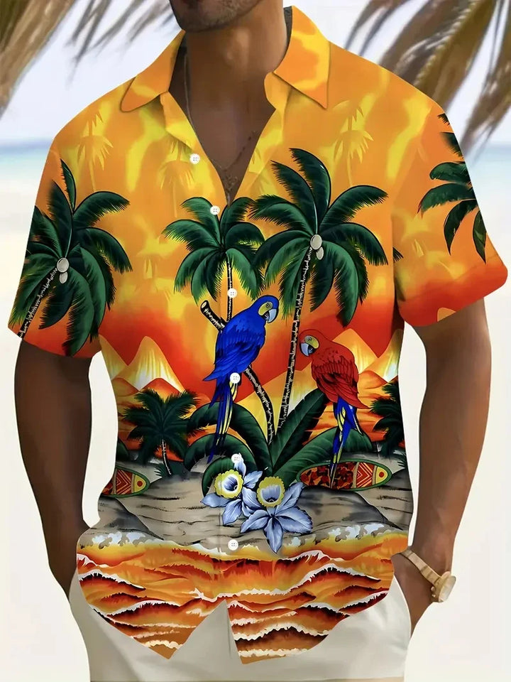 Men’s Summer Short Sleeve Shirt – Printed Casual Beach Top