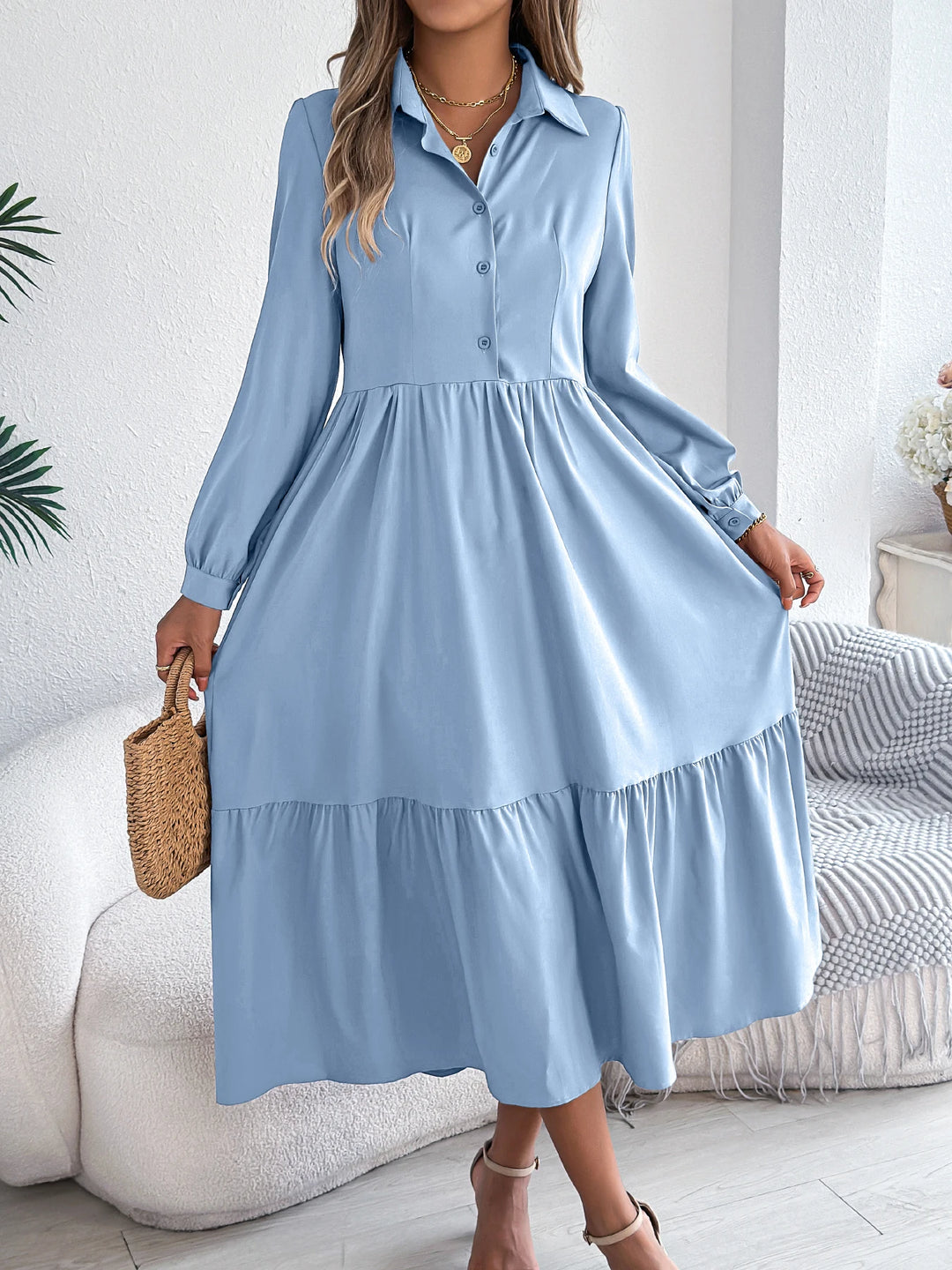 Vacation Long Sleeve Collar Dress