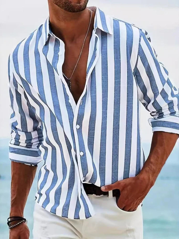 Men’s Casual Striped Shirt – Lightweight Long Sleeve Office Wear