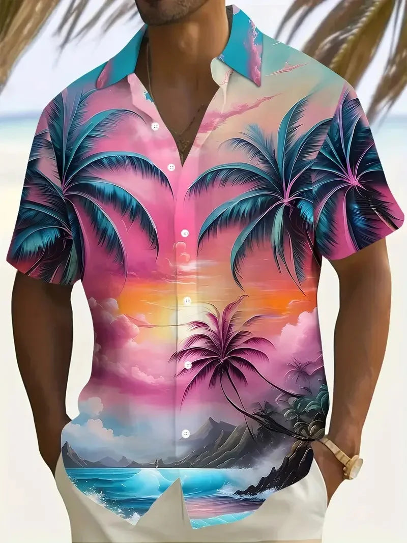 Men’s Summer Short Sleeve Shirt – Printed Casual Beach Top