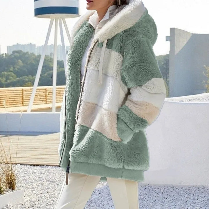 Women's Loose Fit Hooded Plush Coat – Warm, Casual Autumn/Winter Outerwear