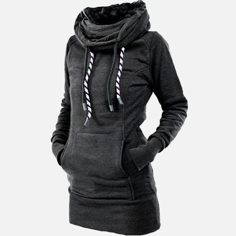 Women's Turtleneck Hoodie Dress – Thick Pullover Tunic Sweatshirt