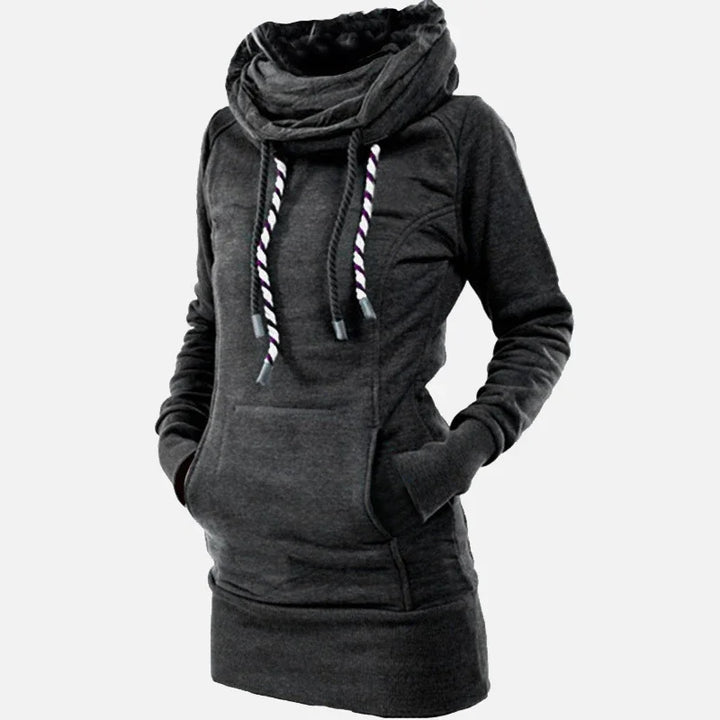 Women's Turtleneck Hoodie Dress – Thick Pullover Tunic Sweatshirt