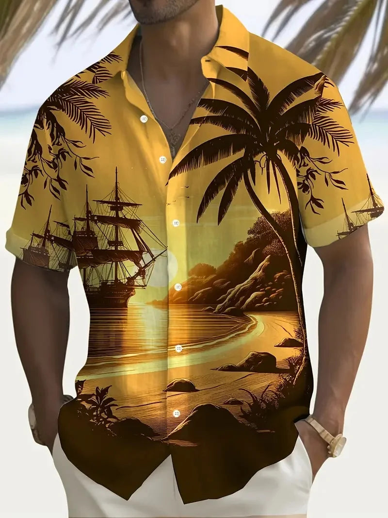 Men’s Summer Short Sleeve Shirt – Printed Casual Beach Top
