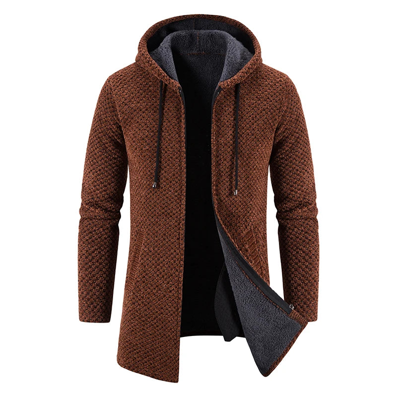 Men’s Long Fleece-Lined Hooded Jacket