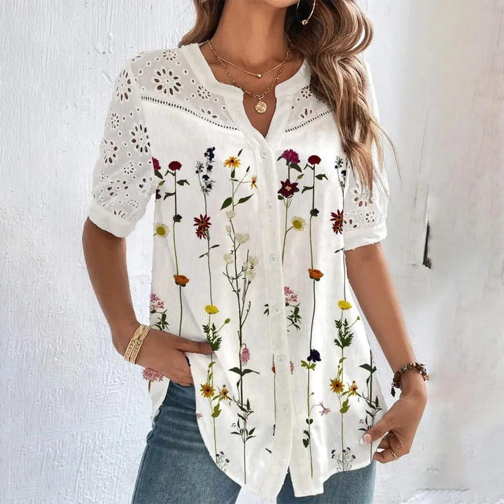Elegant Lace Blouse – Casual Short Sleeve Top