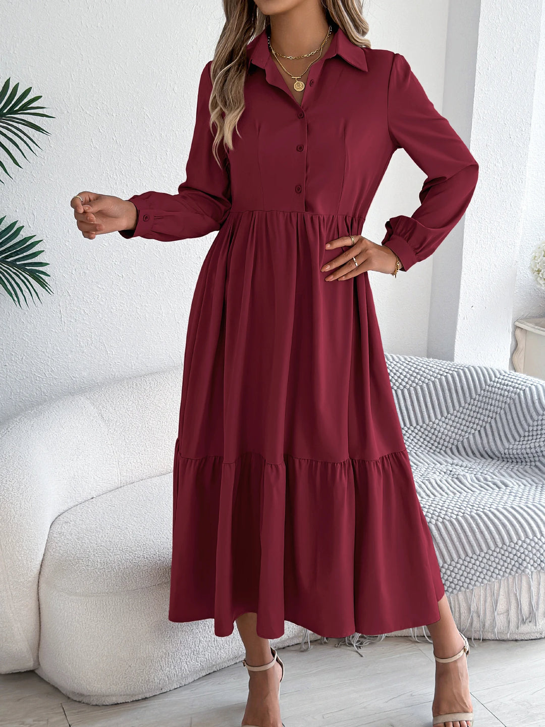 Vacation Long Sleeve Collar Dress