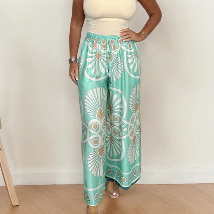 Boho Style Wide Leg Pants – Casual Print with Adjustable Tie