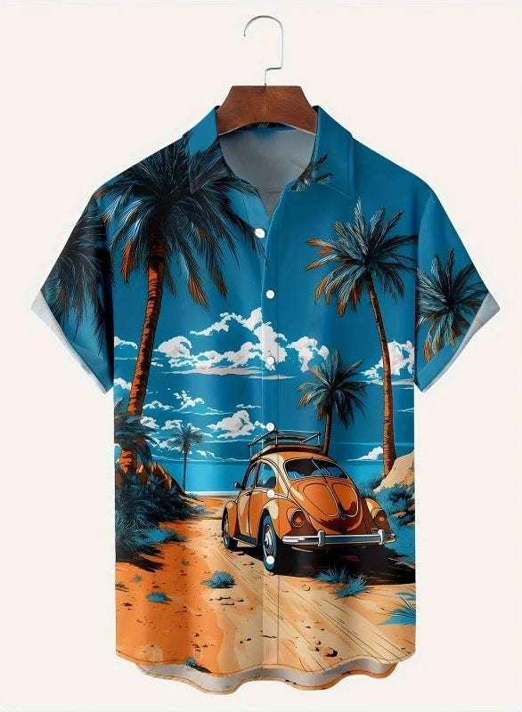 Men’s Tropical Shirt – Sunset Print Hawaiian Summer Top