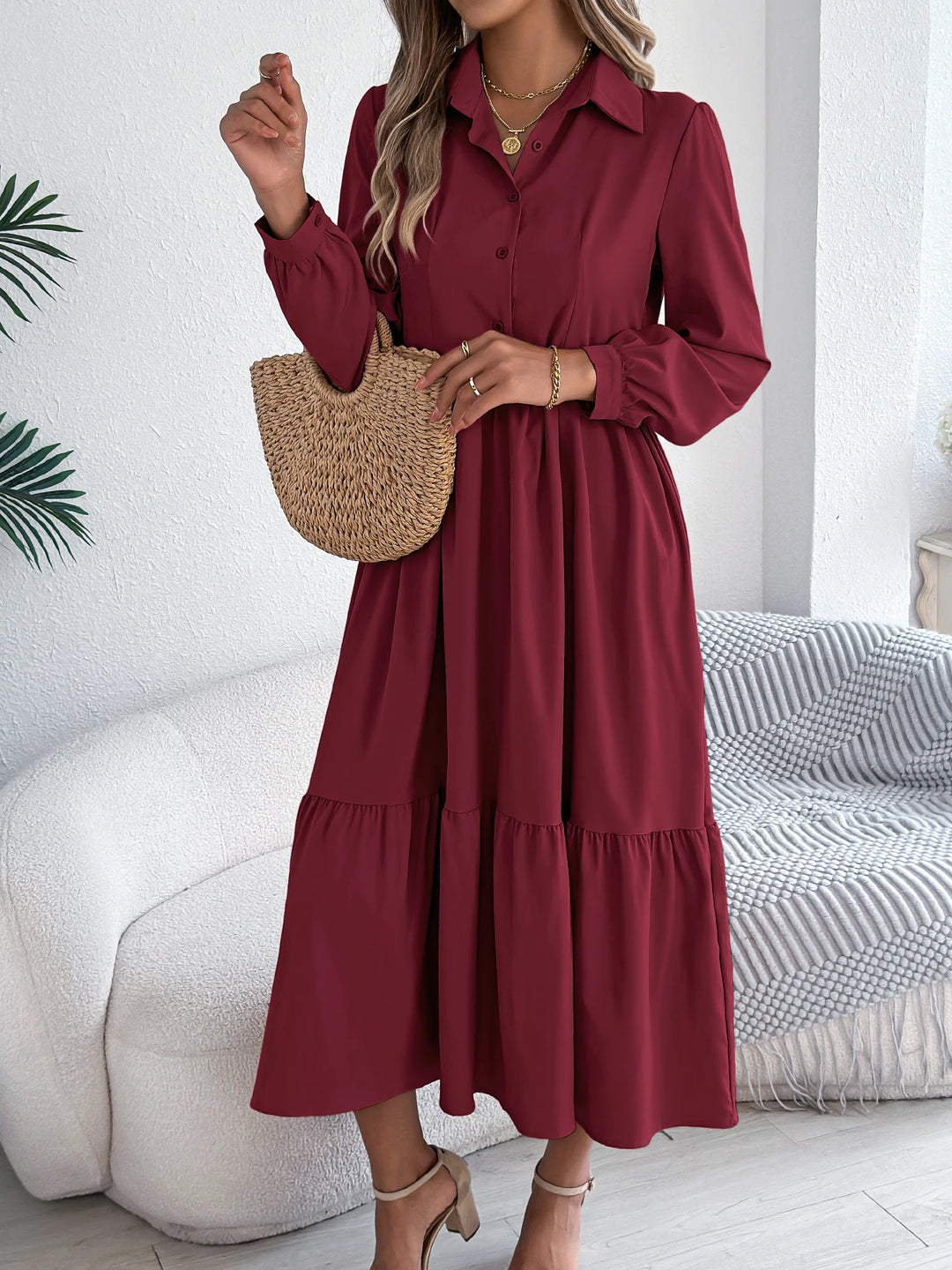 Vacation Long Sleeve Collar Dress