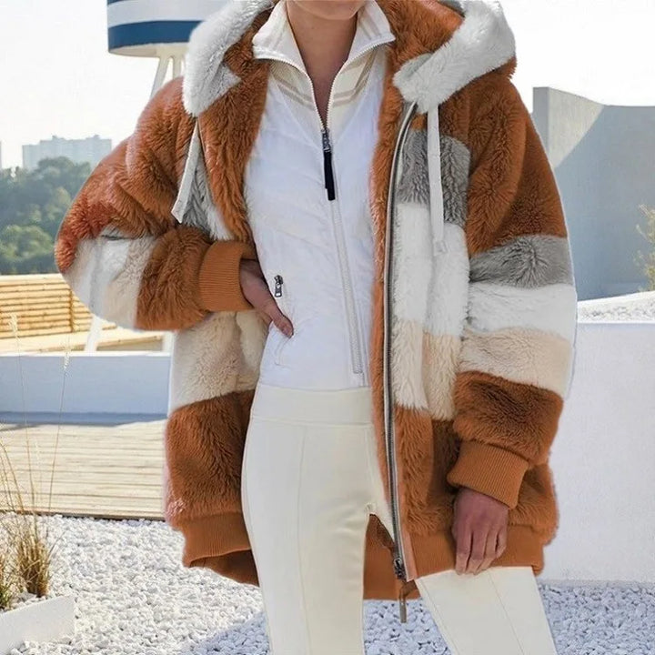 Women's Loose Fit Hooded Plush Coat – Warm, Casual Autumn/Winter Outerwear