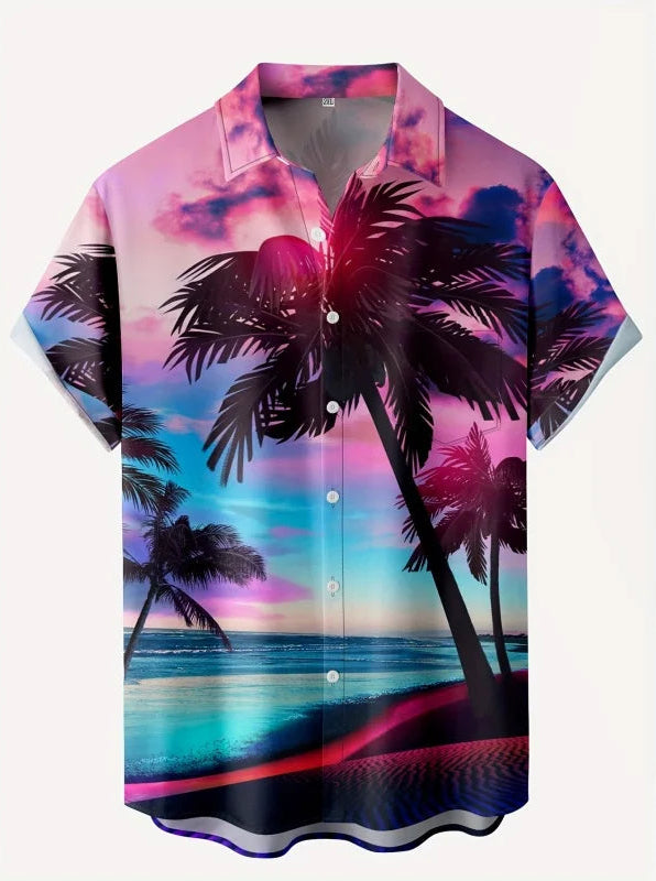 Men’s Tropical Shirt – Sunset Print Hawaiian Summer Top