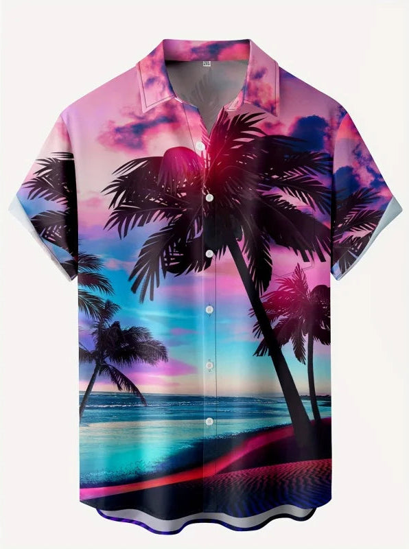 Men’s Hawaiian Shirt – Sunset Print Summer Top