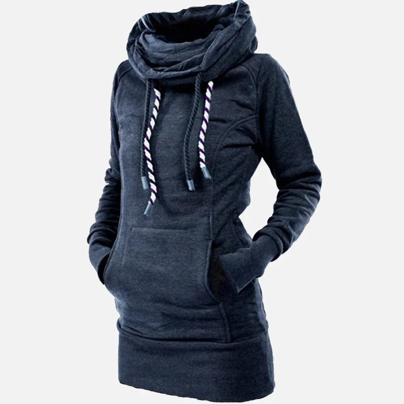 Women's Turtleneck Hoodie Dress – Thick Pullover Tunic Sweatshirt