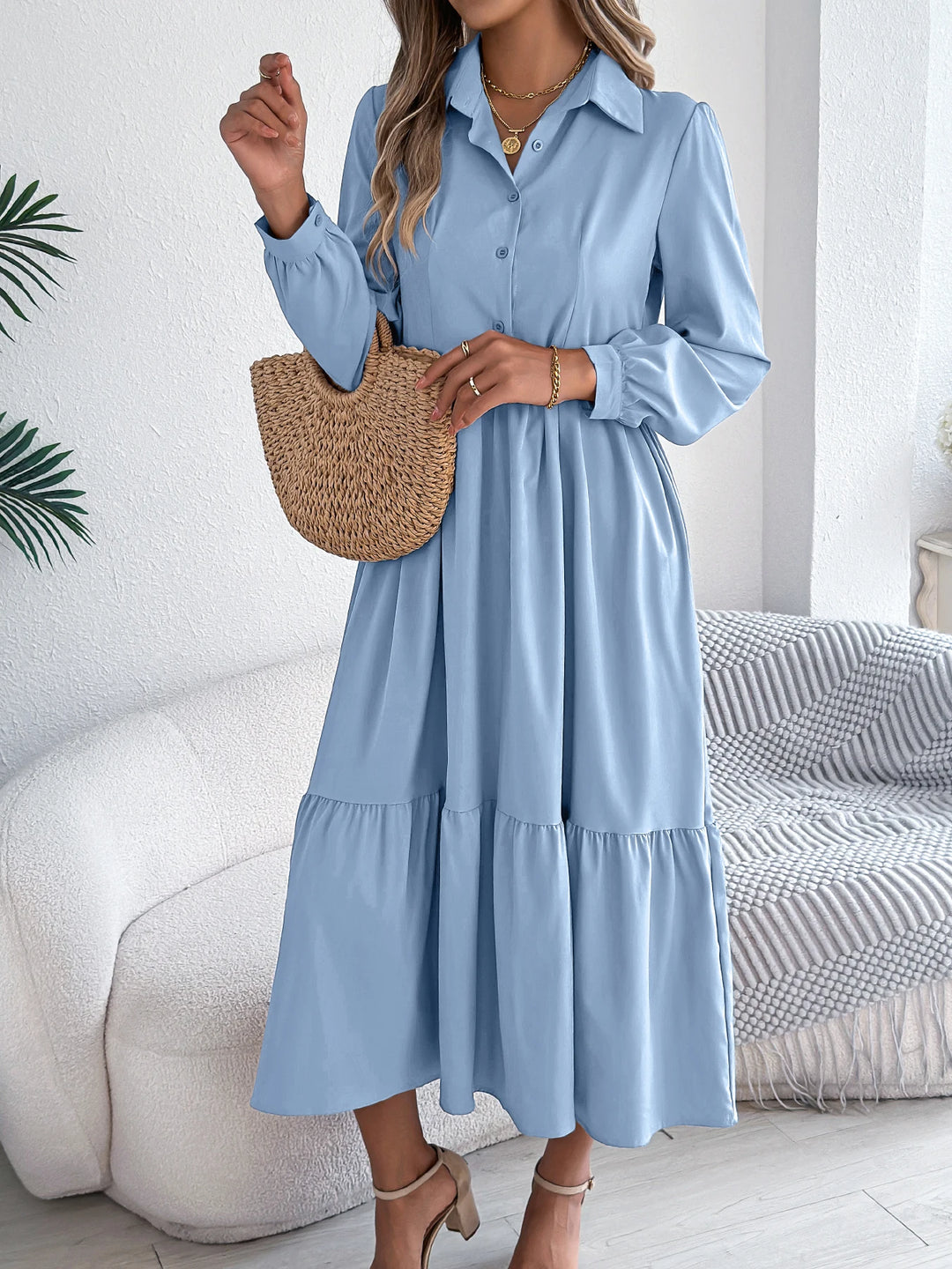 Vacation Long Sleeve Collar Dress