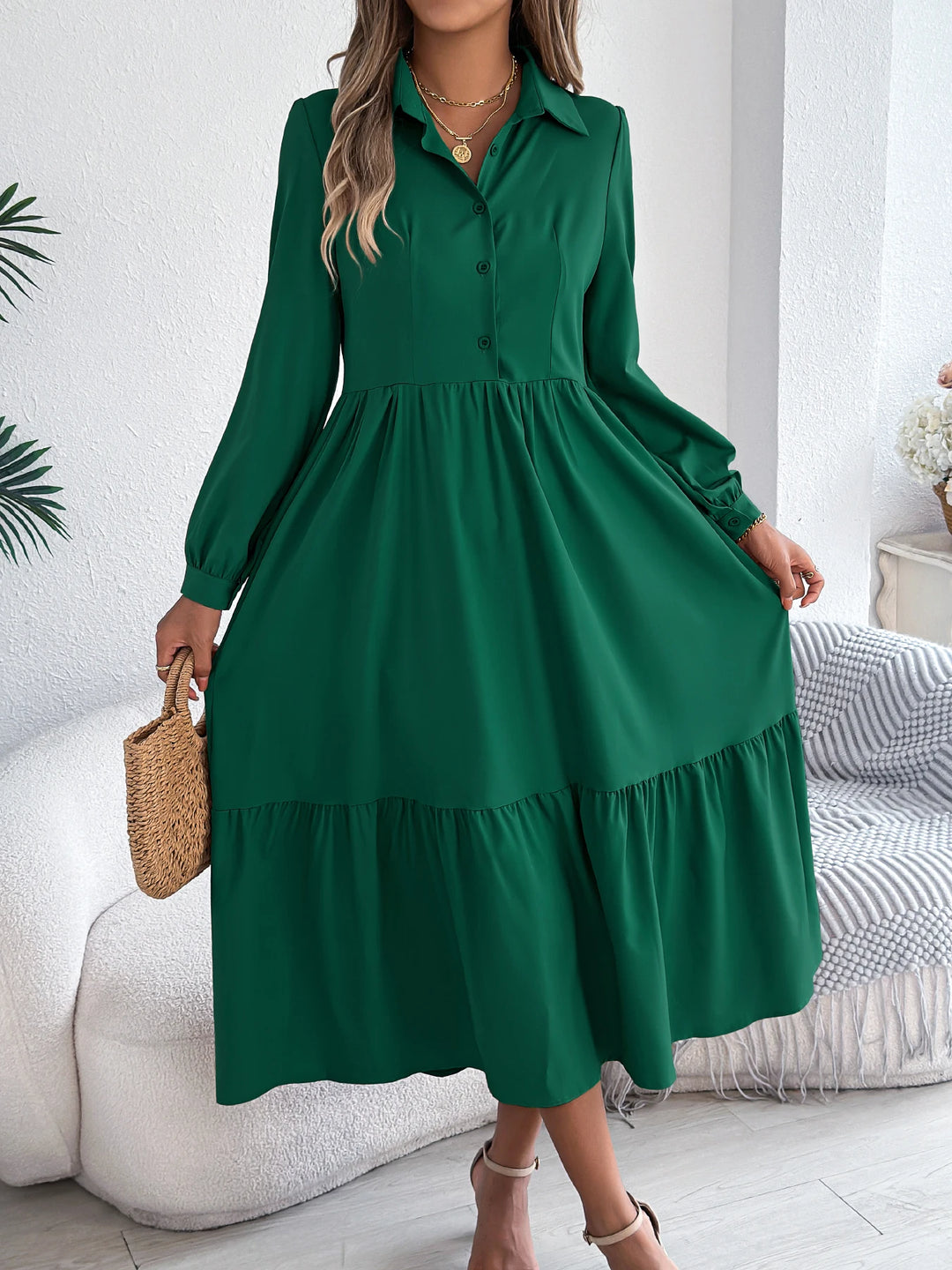 Vacation Long Sleeve Collar Dress