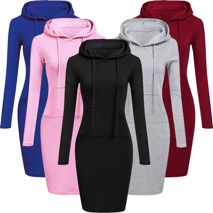 Autumn Hooded Sweatshirt Dress for Women – Casual Long Sleeve Hoodie Dress Top