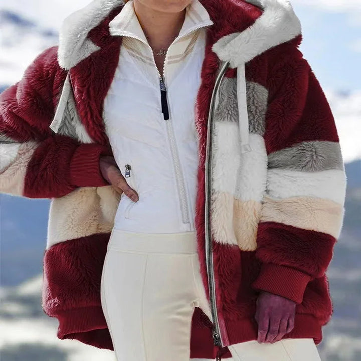 Women's Loose Fit Hooded Plush Coat – Warm, Casual Autumn/Winter Outerwear