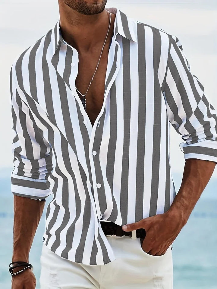 Men’s Casual Striped Shirt – Lightweight Long Sleeve Office Wear
