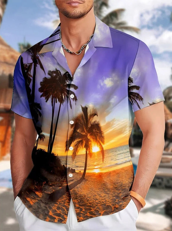 Men’s Hawaiian Shirt – Sunset Print Summer Top