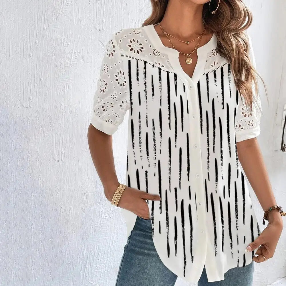 Elegant Lace Blouse – Casual Short Sleeve Top
