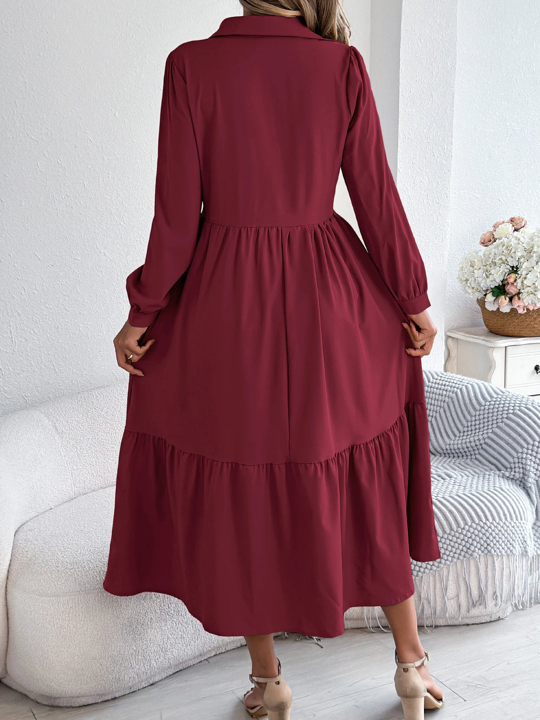 Vacation Long Sleeve Collar Dress