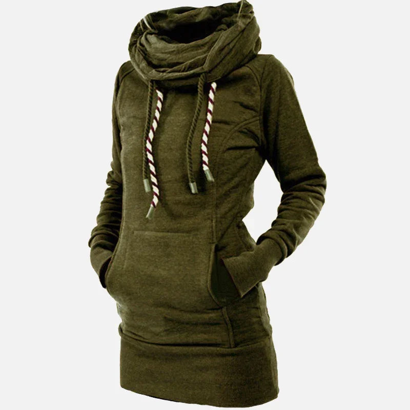 Women's Turtleneck Hoodie Dress – Thick Pullover Tunic Sweatshirt