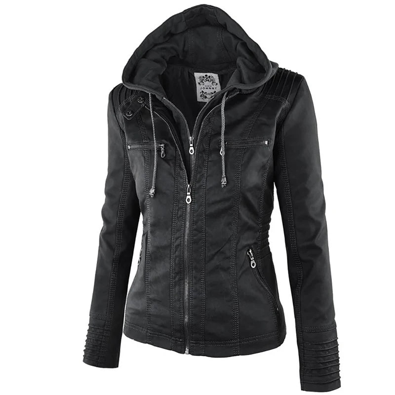 Women's Windproof Faux Leather Winter Coat – Casual Basic Outerwear