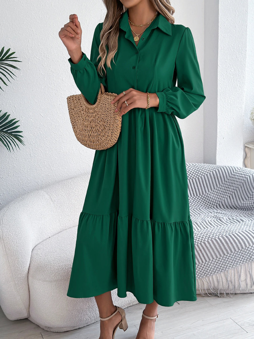 Vacation Long Sleeve Collar Dress