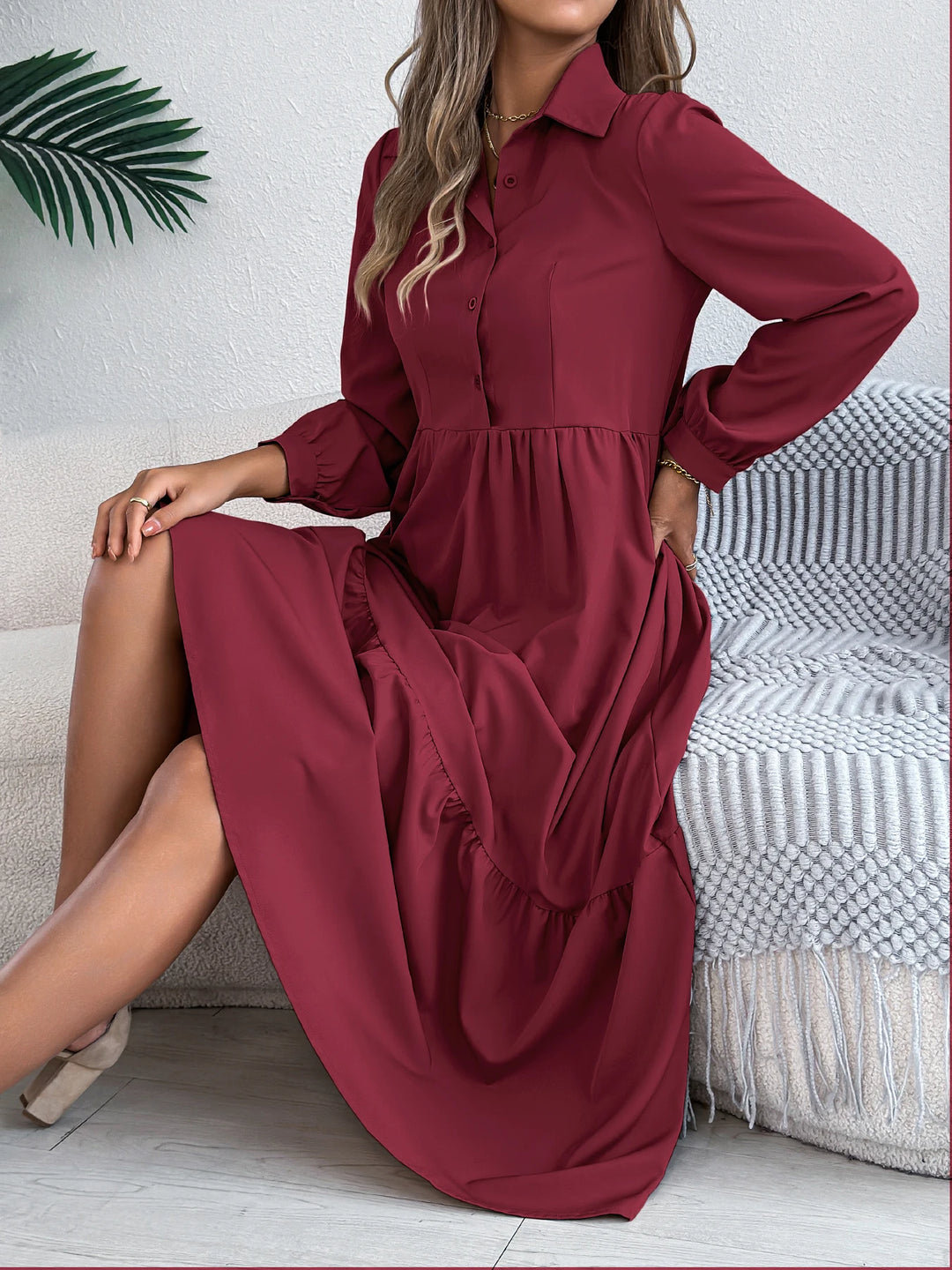 Vacation Long Sleeve Collar Dress
