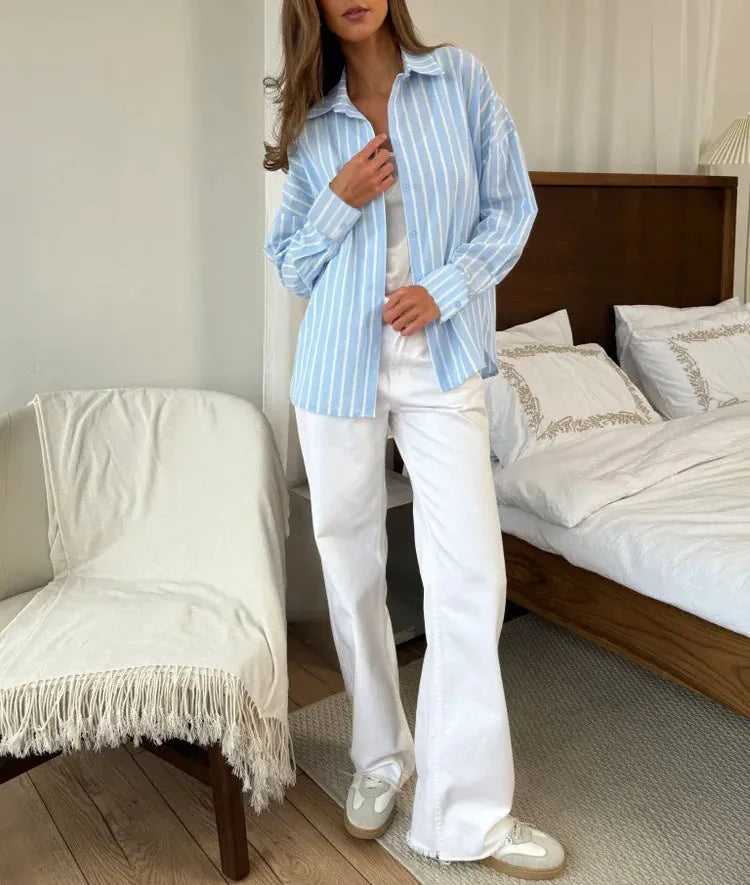 Women’s Loose Fit Striped Shirt – Summer Casual Top