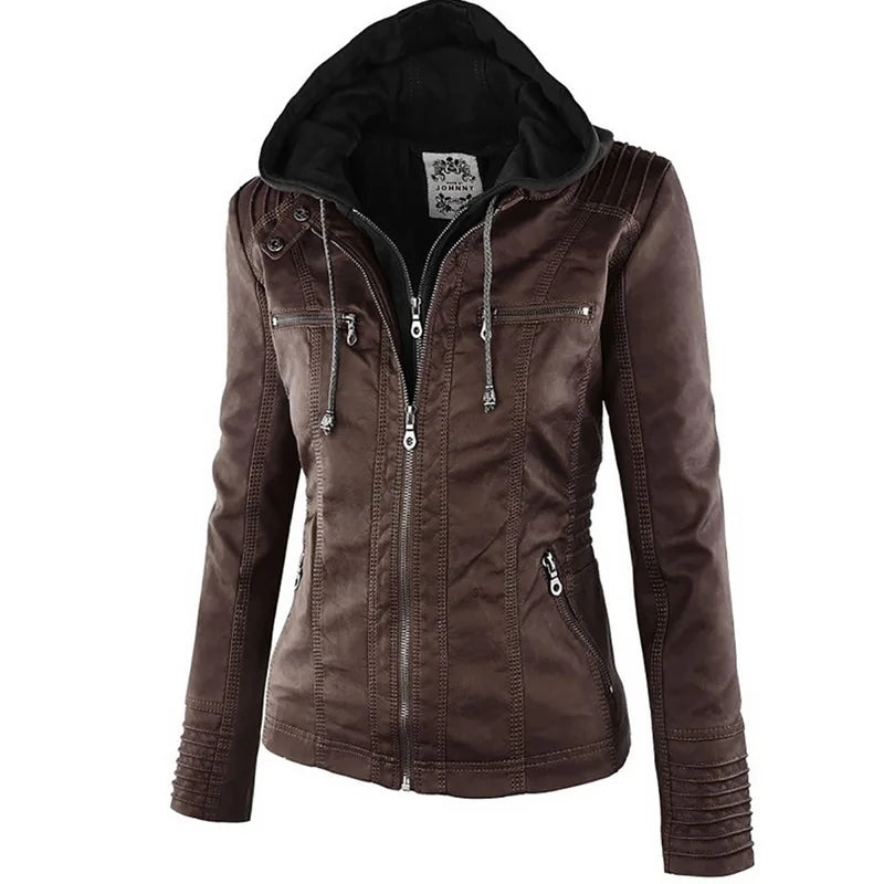 Women's Windproof Faux Leather Winter Coat – Casual Basic Outerwear