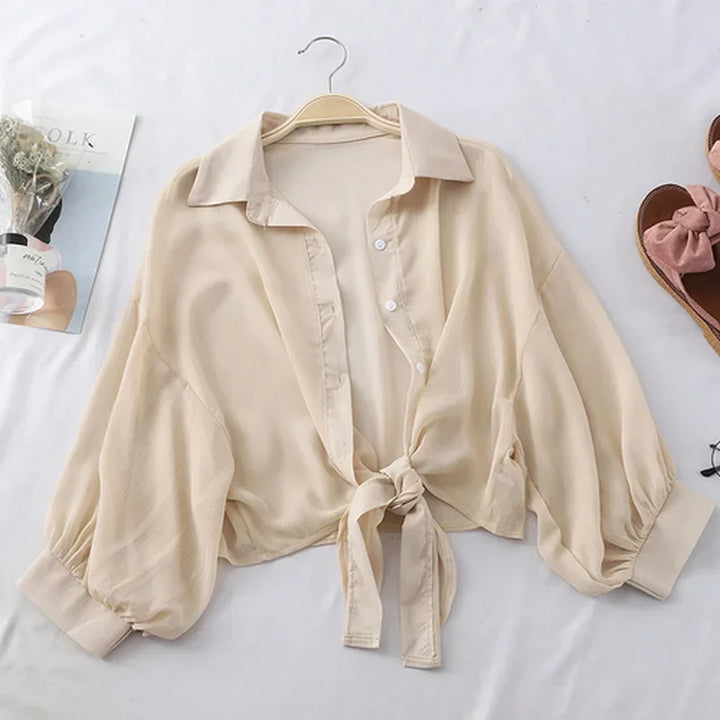 Casual Tie Waist Blouse – Women’s Summer Chiffon Top