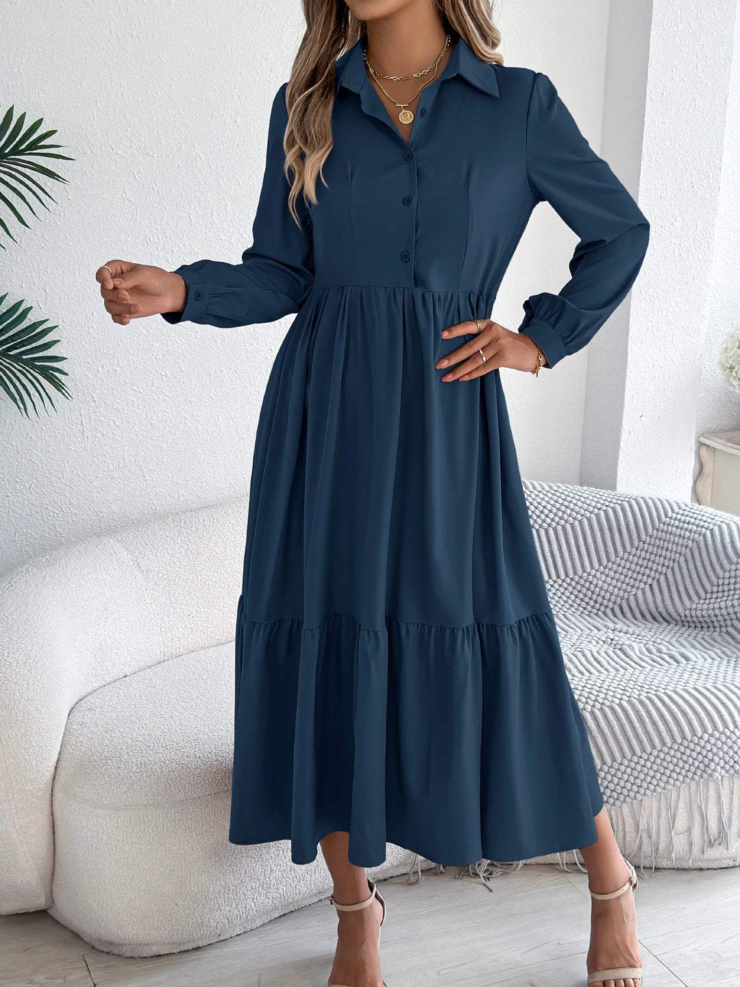 Vacation Long Sleeve Collar Dress