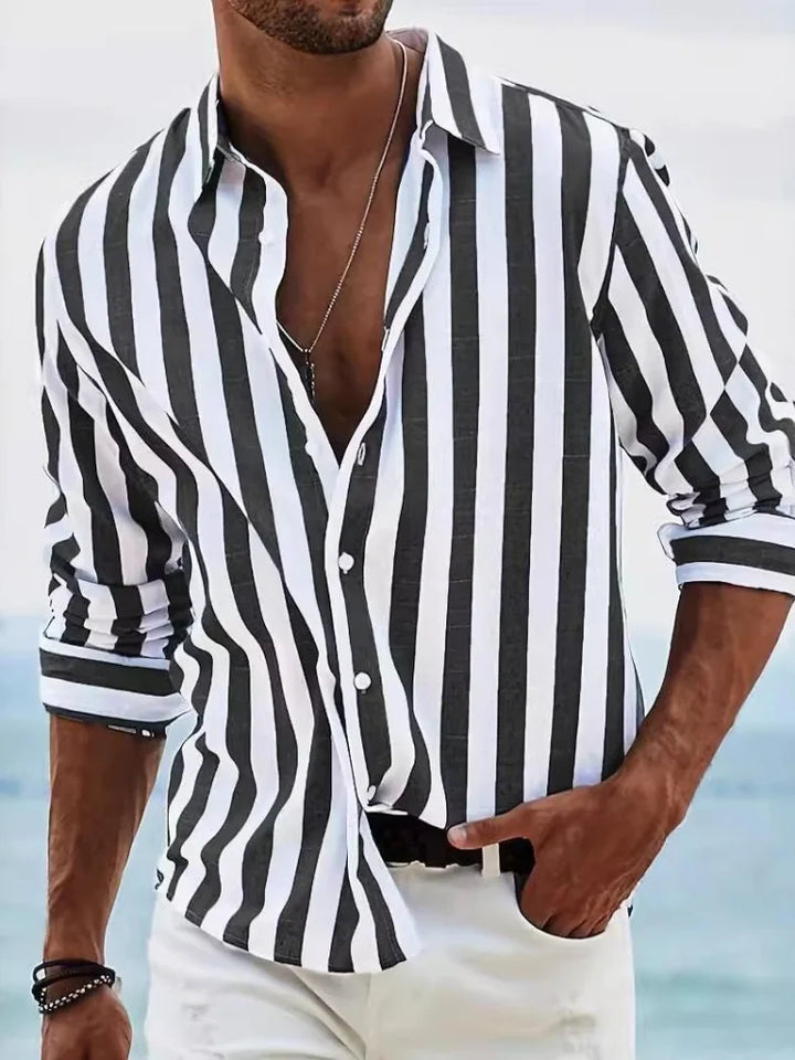 Men’s Casual Striped Shirt – Lightweight Long Sleeve Office Wear