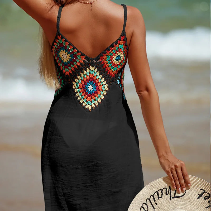 Women’s Colorful Crochet V-Neck Beach Dress