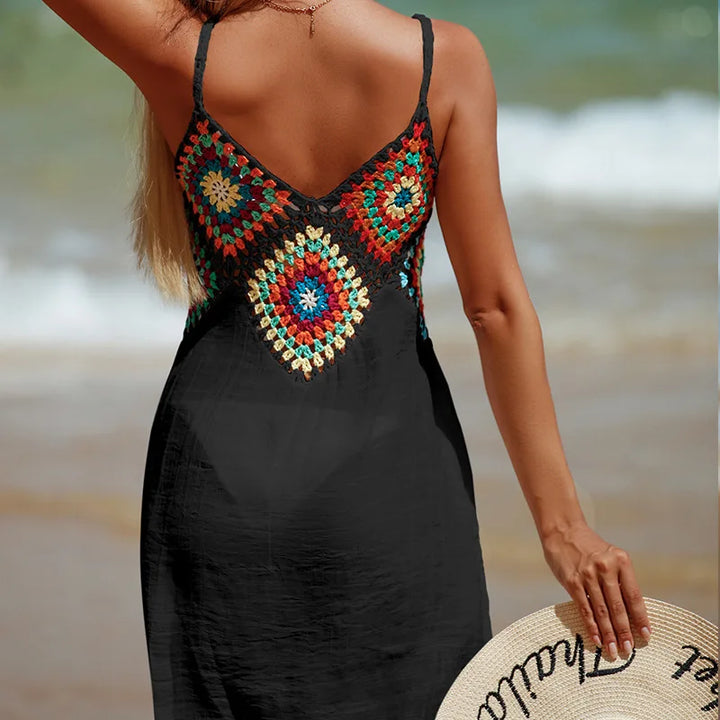 Women’s Colorful Crochet V-Neck Beach Dress