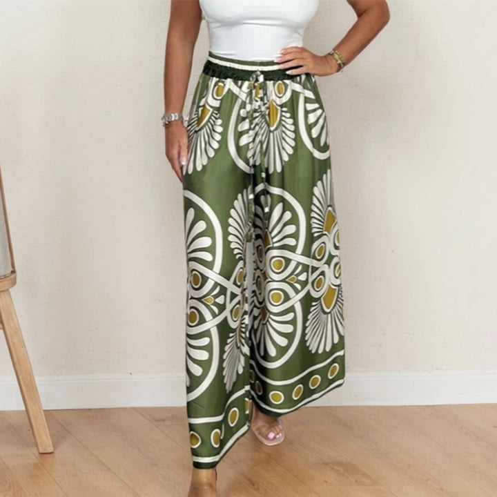 Boho Style Wide Leg Pants – Casual Print with Adjustable Tie