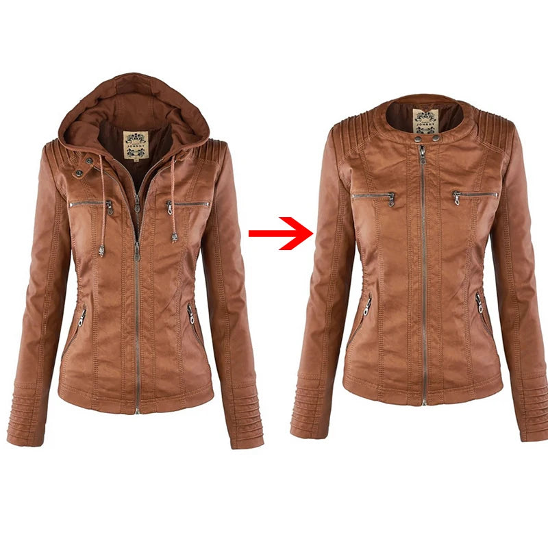 Women's Windproof Faux Leather Winter Coat – Casual Basic Outerwear