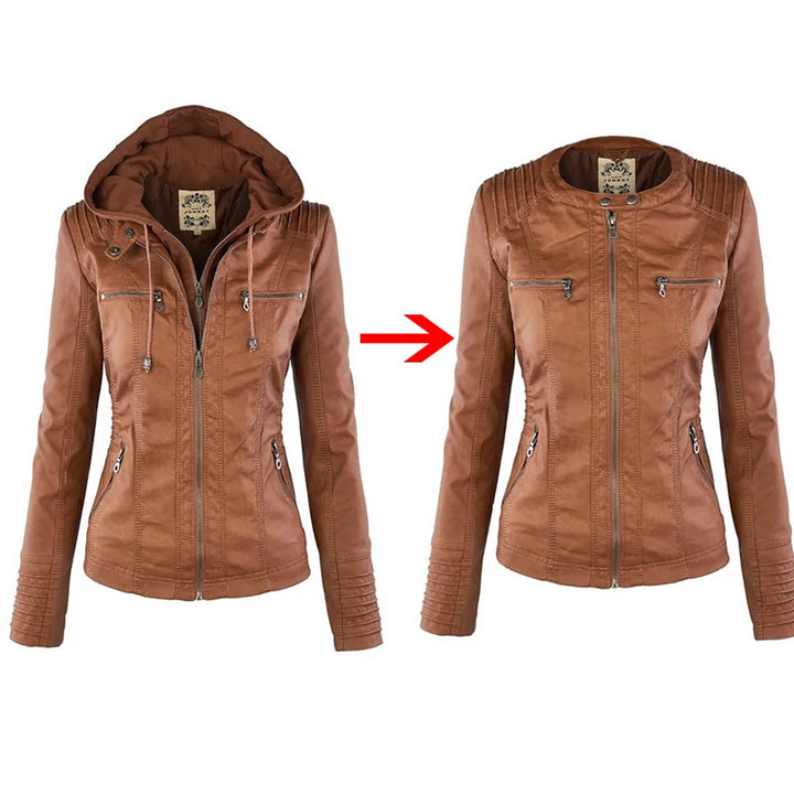 Women's Windproof Faux Leather Winter Coat – Casual Basic Outerwear