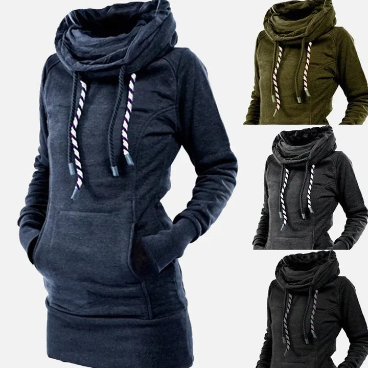 Women's Turtleneck Hoodie Dress – Thick Pullover Tunic Sweatshirt