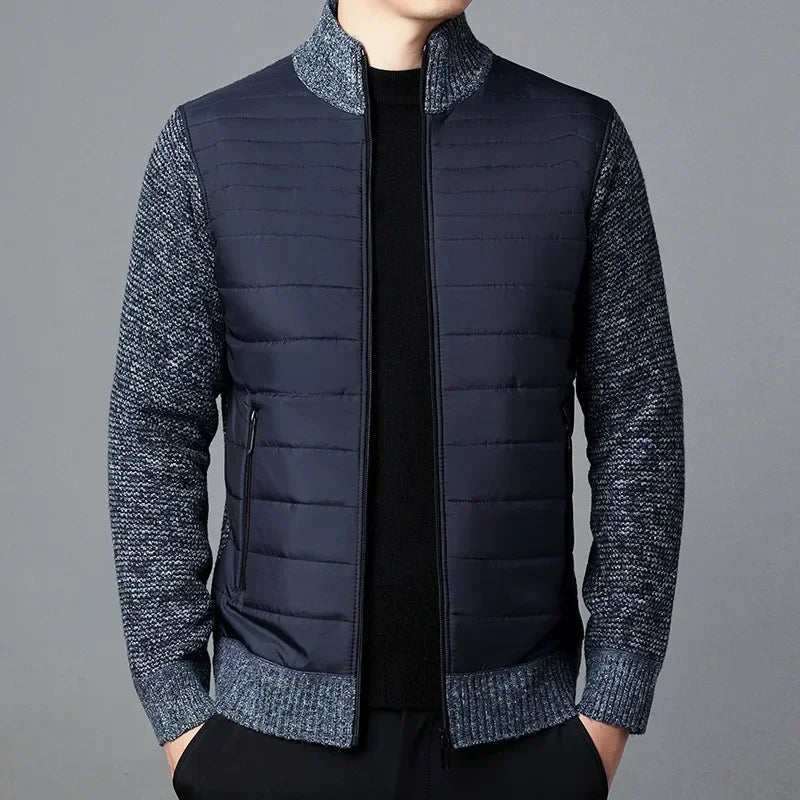 Winter Men Fleece Jacket Warm Knitting Coat Men Patchwork Casual Knitted Jackets Stand Collar Outerwear Winter Jackets Men 4XL
