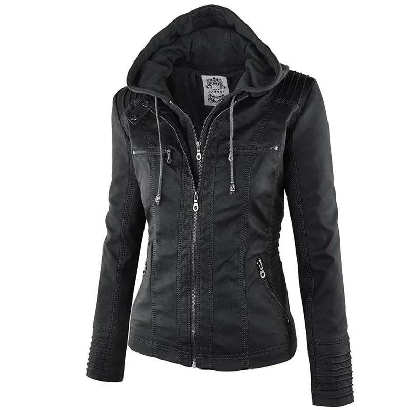 Women's Windproof Faux Leather Winter Coat – Casual Basic Outerwear