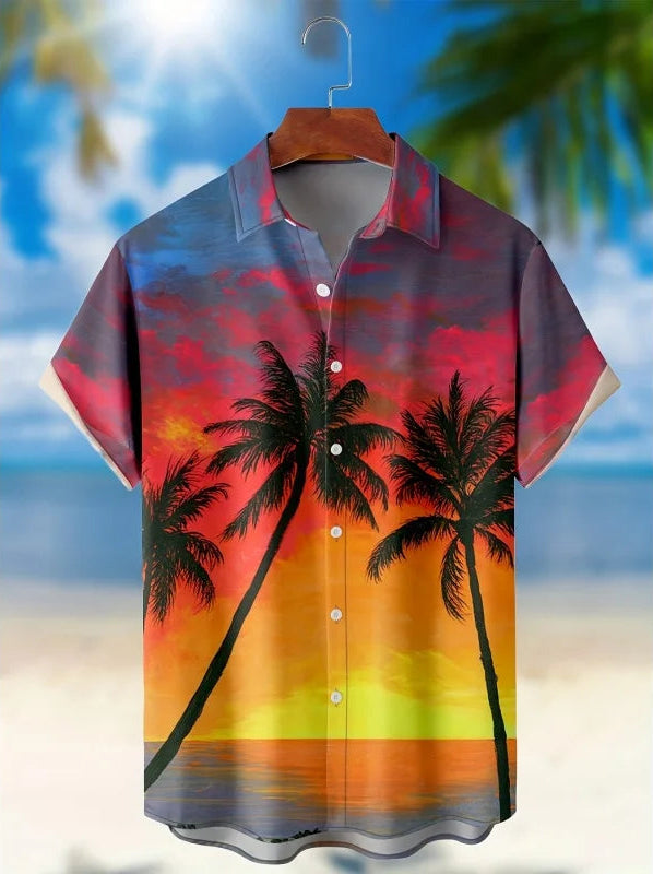 Men’s Tropical Shirt – Sunset Print Hawaiian Summer Top