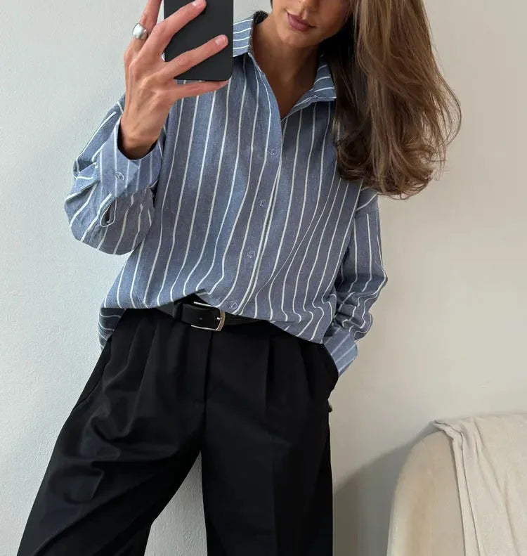 Women’s Loose Fit Striped Shirt – Summer Casual Top