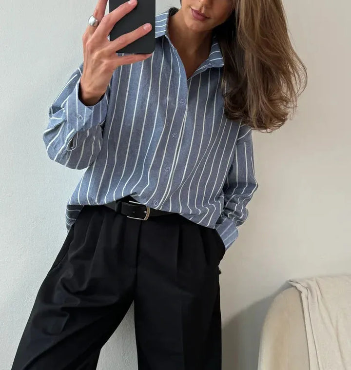 Women’s Loose Fit Striped Shirt – Summer Casual Top