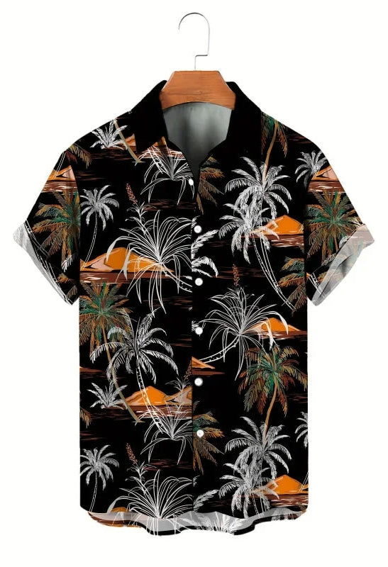 Men’s Tropical Shirt – Sunset Print Hawaiian Summer Top