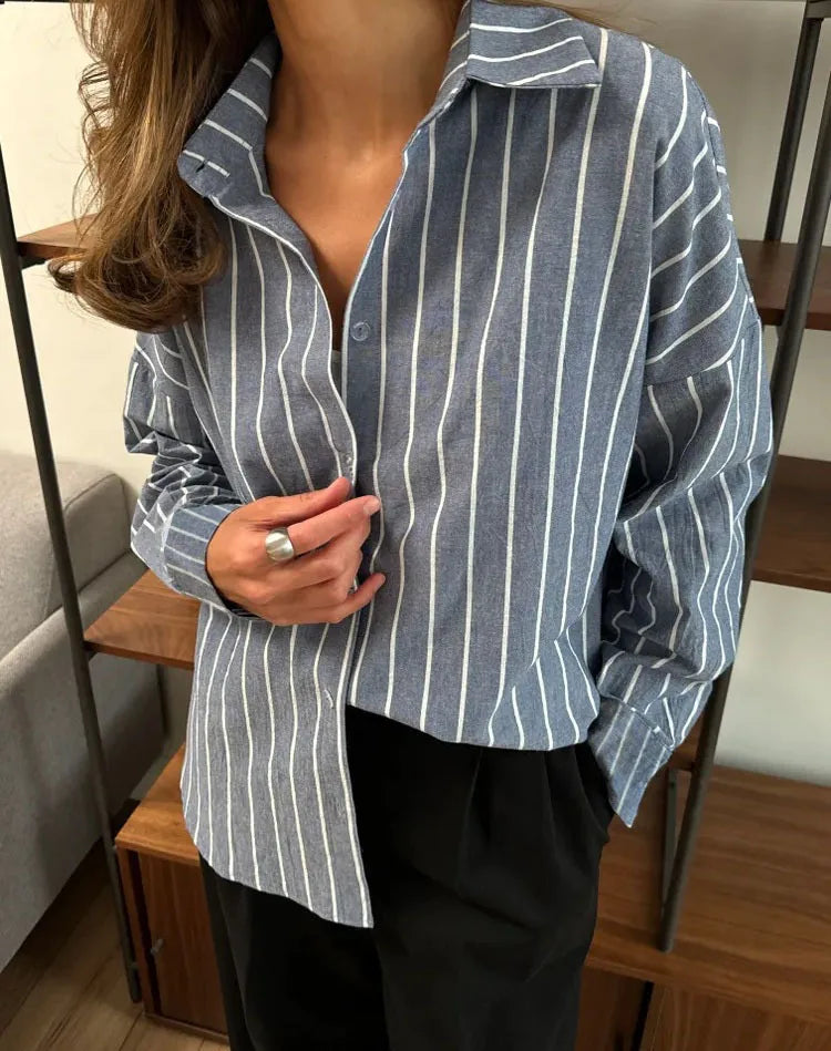 Women’s Loose Fit Striped Shirt – Summer Casual Top