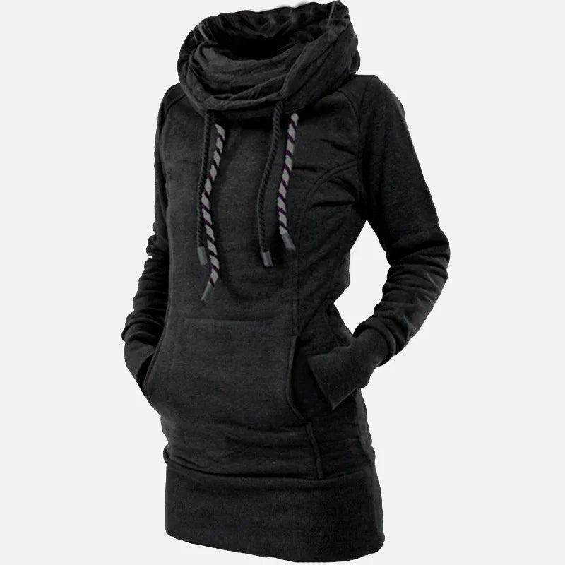 Women's Turtleneck Hoodie Dress – Thick Pullover Tunic Sweatshirt