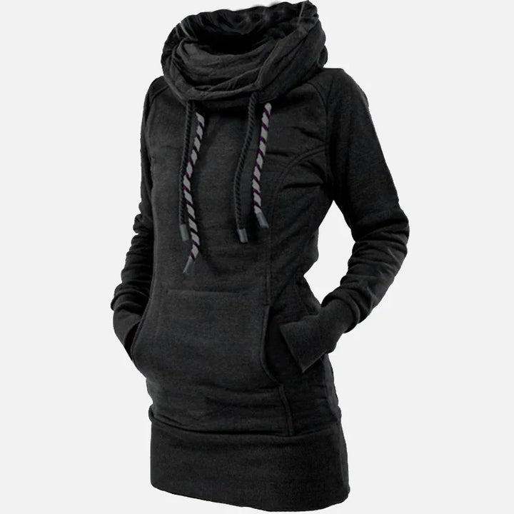 Women's Turtleneck Hoodie Dress – Thick Pullover Tunic Sweatshirt